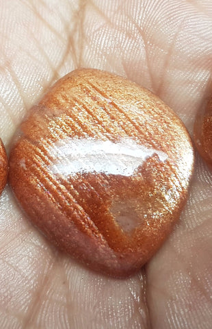 Masterpiece Collection : 30 x 35 MM Beetle Leaf Shaped Fancy Cut Cabochon of Golden Brown Fire Color Play of Sun Stone, Natural Gemstone > Pendant