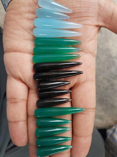 Masterpiece Collection : Green Onyx, Black Onyx, Blue Onyx Long Tear Drops Pair : Loose Gemstone > AAA : Matched pair for Earrings