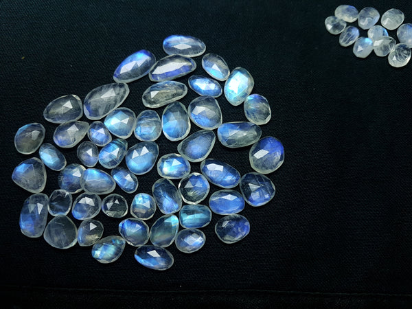 200.95 cts Blue Flashy White Rainbow Moonstone Rose Cut Faceted Slice Gems, Wholesale Parcel/Lot of Free Form Loose Gems,100 % Natural AAA