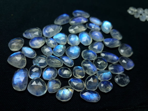 200.95 cts Blue Flashy White Rainbow Moonstone Rose Cut Faceted Slice Gems, Wholesale Parcel/Lot of Free Form Loose Gems,100 % Natural AAA