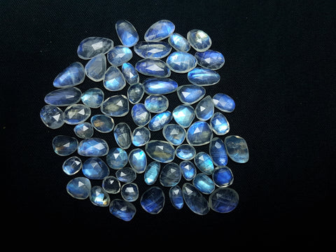 200.95 cts Blue Flashy White Rainbow Moonstone Rose Cut Faceted Slice Gems, Wholesale Parcel/Lot of Free Form Loose Gems,100 % Natural AAA
