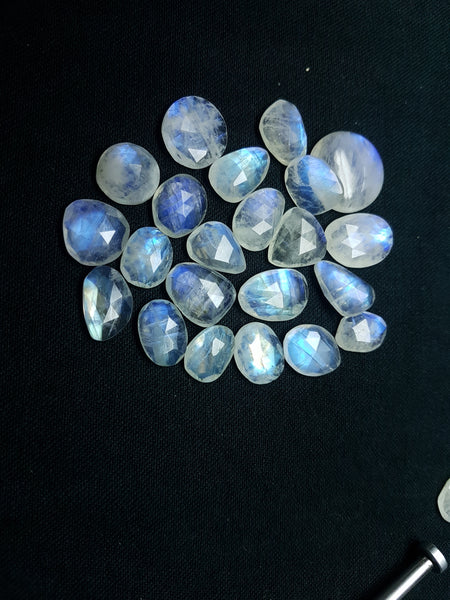 Blue Fire, Flashy White Rainbow Moonstone Rose Cut Faceted Slice Gems, Wholesale Parcel/Lot of Free Form Loose Gems,100 % Natural AAA