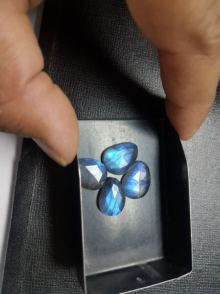 85.14 cts Blue Flashy Labradorite 20 pieces Rose Cut Faceted Slice Gems, Wholesale Parcel/Lot of Free Form Loose Gems,100 % Natural AAA
