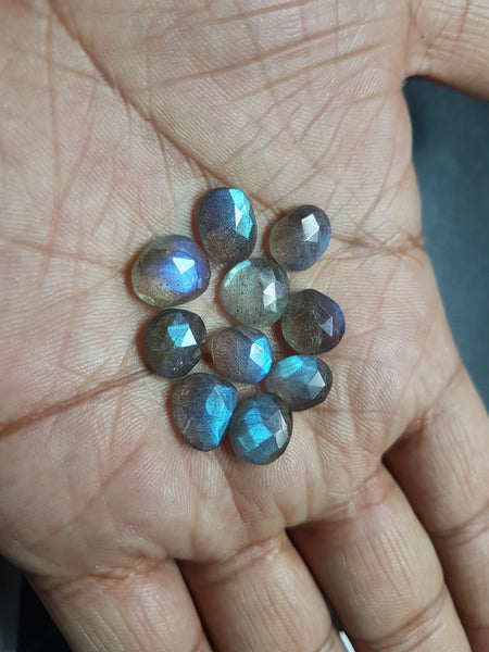 85.14 cts Blue Flashy Labradorite 20 pieces Rose Cut Faceted Slice Gems, Wholesale Parcel/Lot of Free Form Loose Gems,100 % Natural AAA