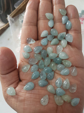 Masterpiece Collection : 7 mm Round Pre-Form Cabochons of Natural Milky Aquamarine Gems > Ideal for Rose Cut faceting over Cabochon Gems > Wholesale Parcel/Lot