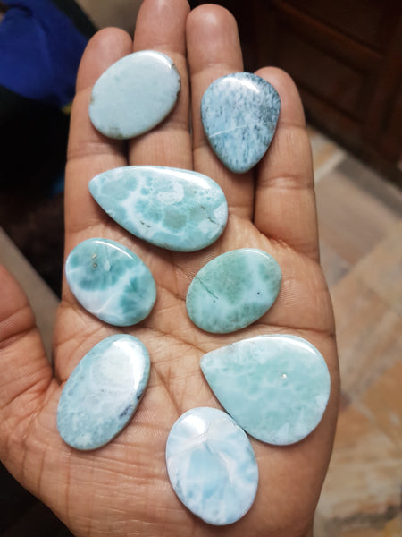 Masterpiece Collection : Sky Blue Larimar 30 X 25 MM Calibrated Oval Cabochons > AAA Gems