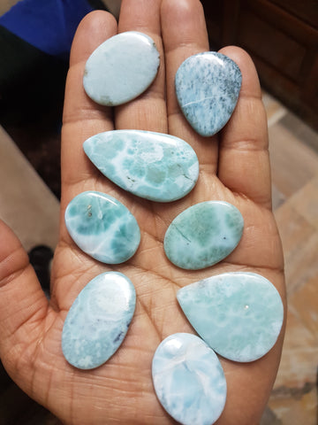 Masterpiece Collection : Sky Blue Larimar 30 X 25 MM Calibrated Oval Cabochons > AAA Gems