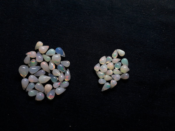 Custom Assortment : Multi Rainbow Fire Milky Ethiopian Welo Opal Tear Drops (53 Pcs) Beads Layout 9 x 5 to 11.5 x 6 MM