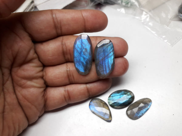 71.85 cts Large Sized Blue Flashy Labradorite 5 pieces Rose Cut Faceted Slice Gems, Wholesale Parcel/Lot of Free Form Loose Gems,100 % Natural AAA