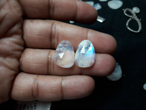 10 cts Blue Flashy White Rainbow Moonstone, Fancy Pear Shaped, Rose Cut Faceted Slice Gems, Wholesale Parcel/Lot of Free Form Loose Gems,100 % Natural AAA