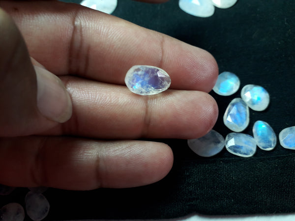 32.25 cts Blue Flashy White Rainbow Moonstone Rose Cut Faceted 9 Slice Gems, Wholesale Parcel/Lot of Free Form Loose Gems,100 % Natural AAA