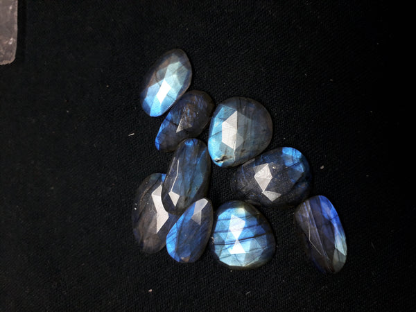 84.10 cts Blue Flashy Large Labradorite 10 pieces Rose Cut Faceted Slice Gems, Wholesale Parcel/Lot of Free Form Loose Gems,100 % Natural AAA