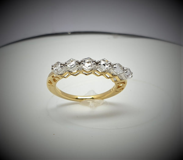 Ultra Unique, Premium F / VS Hexagon Rose Cut Diamond Band/Ring Yellow Gold 18 K > Fine Jewelry