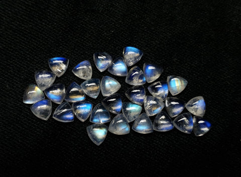 Masterpiece Blue Flashy White Rainbow Moonstone Calibrated 4 x 4 mm Trillion Cabochon Loose Gem, 100 % Natural Gems AAA
