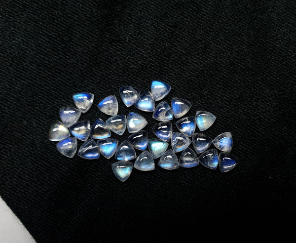 Masterpiece Blue Flashy White Rainbow Moonstone Calibrated 4 x 4 mm Trillion Cabochon Loose Gem, 100 % Natural Gems AAA