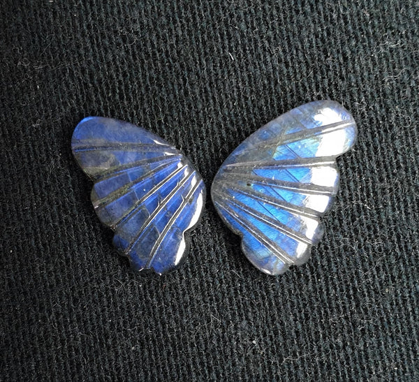 Blue Fire Labradorite Black/Grey Opaque, Fancy Butterfly Wings Shaped Hand Carved Gems, Sample Pieces Loose Gems,100 % Natural AAA