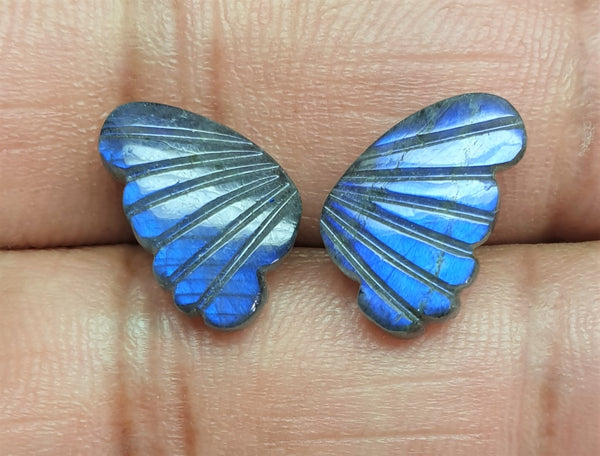 Blue Fire Labradorite Black/Grey Opaque, Fancy Butterfly Wings Shaped Hand Carved Gems, Sample Pieces Loose Gems,100 % Natural AAA