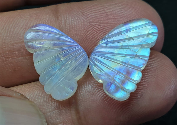 Custom Cut Multi Rainbow Fire Rainbow Moonstone/ Hand Carved Rainbow Moonstone Butterfly Wings/ Jewelry/ Necklace/ Pendant/ Ring/ Loose Gem Wings/ AAA