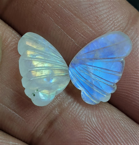 Multi Rainbow Fire Rainbow Moonstone/ Hand Carved Rainbow Moonstone Butterfly Wings/ Jewelry/ Necklace/ Pendant/ Ring/ Loose Gem Wings/ AAA