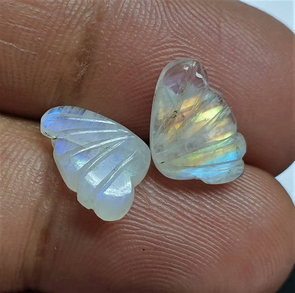 Custom Cut Multi Rainbow Fire Rainbow Moonstone/ Hand Carved Rainbow Moonstone Butterfly Wings/ Jewelry/ Necklace/ Pendant/ Ring/ Loose Gem Wings/ AAA