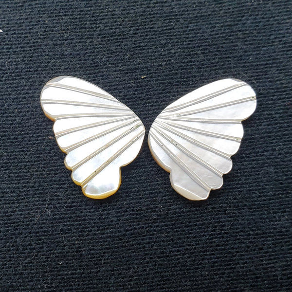 White/Cream MOP (Mother Of Pearl) Fancy Butterfly Wings Shaped Hand Carved Gems, Sample Pieces Loose Gems,100 % Natural AAA