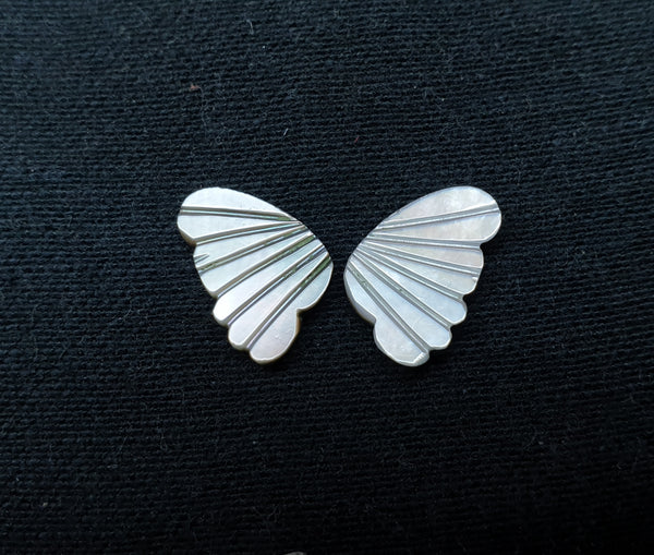 Black/Grey MOP (Mother Of Pearl) Fancy Butterfly Wings Shaped Hand Carved Gems, Sample Pieces Loose Gems,100 % Natural AAA