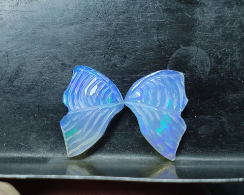Electric Blue-Green Multi Fire Ethiopian Welo Opal Butterfly Wings/ Hand Carved /Jewelry/ Necklace/ Pendant/ Ring/ Loose Gem Wings/ AAA