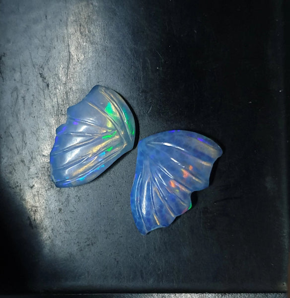 Electric Blue-Green Multi Fire Ethiopian Welo Opal Butterfly Wings/ Hand Carved /Jewelry/ Necklace/ Pendant/ Ring/ Loose Gem Wings/ AAA