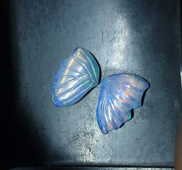 Electric Blue-Green Multi Fire Ethiopian Welo Opal Butterfly Wings/ Hand Carved /Jewelry/ Necklace/ Pendant/ Ring/ Loose Gem Wings/ AAA