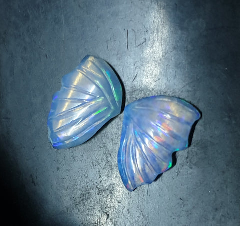 Electric Blue-Green Multi Fire Ethiopian Welo Opal Butterfly Wings/ Hand Carved /Jewelry/ Necklace/ Pendant/ Ring/ Loose Gem Wings/ AAA