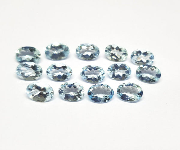Masterpiece Collection : Aquamarine 7 x 5 mm Faceted Ovals, 10 Piece Parcel/Lot of Loose Gems,100 % Natural Gems AAA