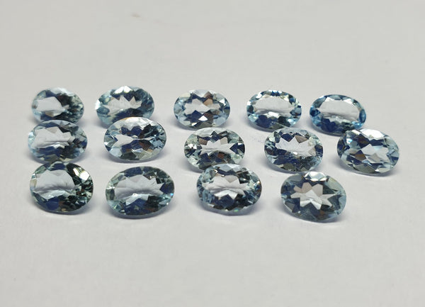 Masterpiece Collection : Aquamarine 7 x 5 mm Faceted Ovals, 10 Piece Parcel/Lot of Loose Gems,100 % Natural Gems AAA