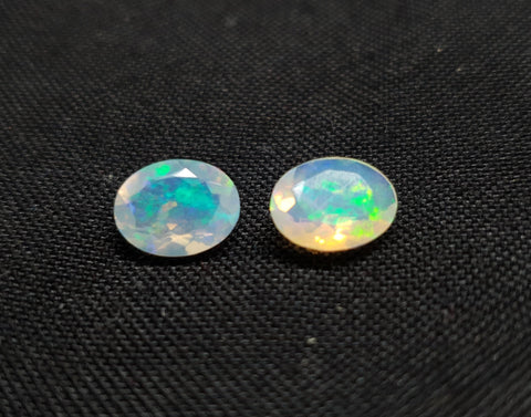 Insane Electric Green-Blue Rainbow Fire Color Play Ethiopian Welo Jelly Opal Faceted 7 x 9 MM Ovals Loose Gemstone AAA : Matched pair for Earrings