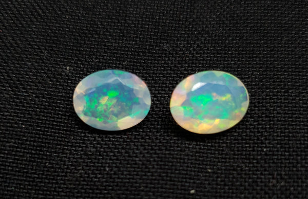 Insane Electric Green-Blue Rainbow Fire Color Play Ethiopian Welo Jelly Opal Faceted 7 x 9 MM Ovals Loose Gemstone AAA : Matched pair for Earrings