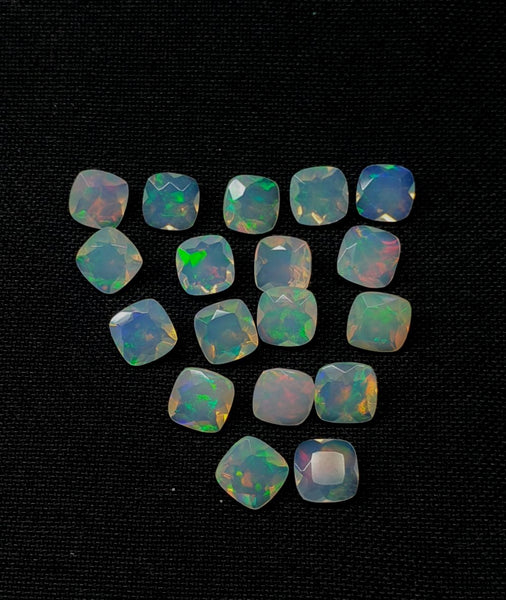 Masterpiece Collection: Metallic Rainbow Fire Color Play Ethiopian Welo Opal Faceted 6 x 6 MM Cushions: 10 Pcs Loose Gemstone Lot/Parcel > AAA