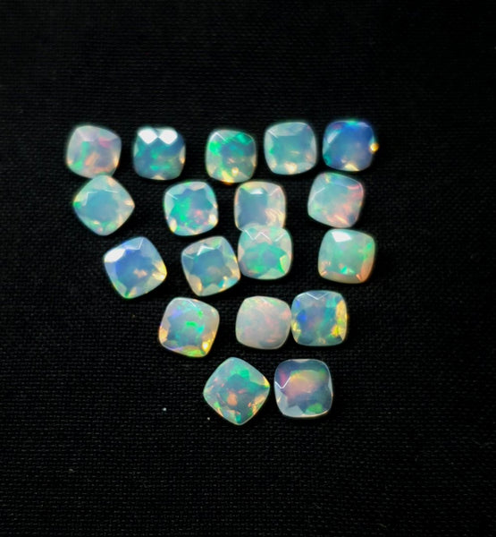 Masterpiece Collection: Metallic Rainbow Fire Color Play Ethiopian Welo Opal Faceted 6 x 6 MM Cushions: 10 Pcs Loose Gemstone Lot/Parcel > AAA