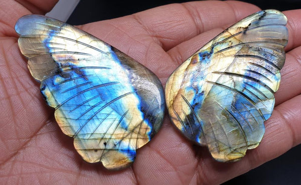 One of a Kind: Multi Fire Labradorite with Golden Color Play , Fancy Butterfly Wings Shaped Hand Carved Gems, Loose Gems for Jewelry,100 % Natural AAA