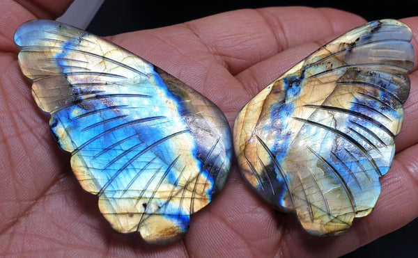 One of a Kind: Multi Fire Labradorite with Golden Color Play , Fancy Butterfly Wings Shaped Hand Carved Gems, Loose Gems for Jewelry,100 % Natural AAA