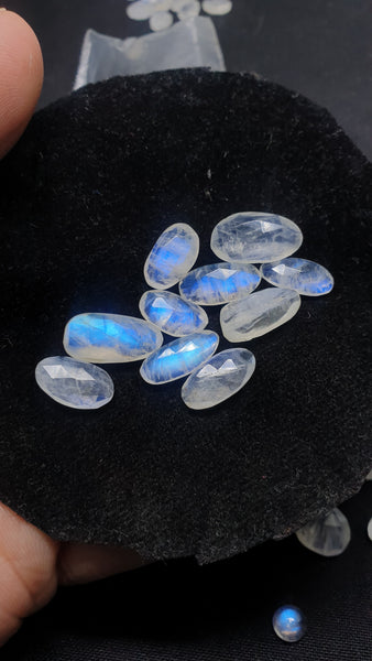 Blue Fire, Flashy White Rainbow Moonstone Rose Cut Faceted Slice Gems, Wholesale Parcel/Lot of Free Form Loose Gems,100 % Natural AAA