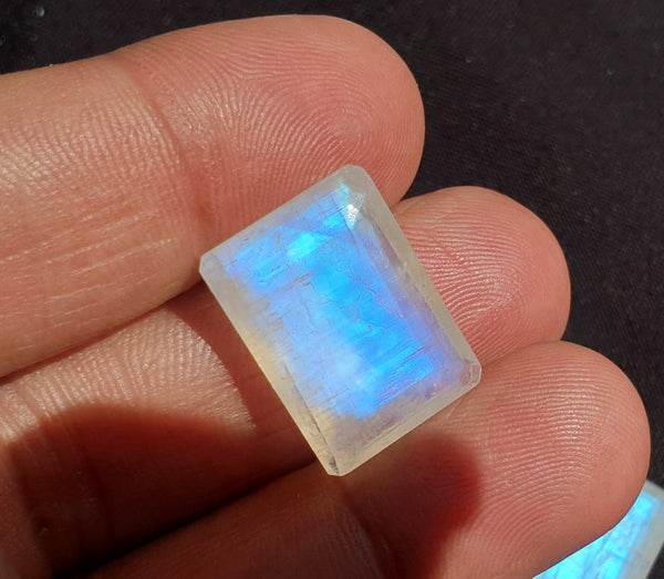 Masterpiece Collection : Large 15 x 20 mm Rainbow Moonstone Faceted Emerald Cut Octagon Gem/Multi Rainbow Flashy 100 % Natural AAA