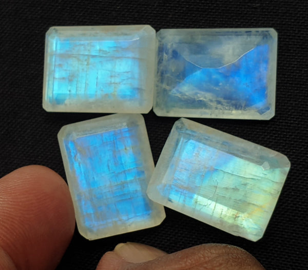 Masterpiece Collection : Large 15 x 20 mm Rainbow Moonstone Faceted Emerald Cut Octagon Gem/Multi Rainbow Flashy 100 % Natural AAA