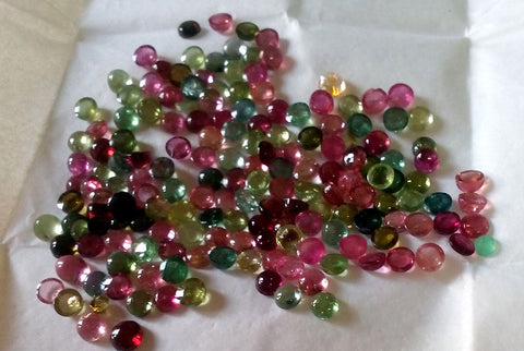 Amazing Hot Multi Tourmaline 4 mm Calibrated Round Smooth Cabochons from Brazil, 100 % Natural Loose Gemstone