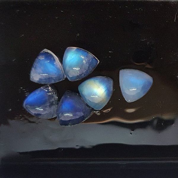 Masterpiece Collection : Fine Premium Clear/Transparent Rainbow Flashy Rainbow Moonstone 10 x 10 MM Trillion Cabochon, > For Necklace & Earrings AAA