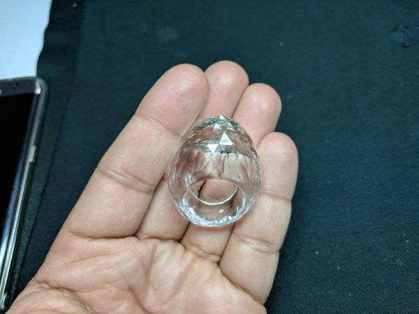Unique 100 % Real & Natural Brazilian Crystal Quartz High Dome Checkered Finger Ring > Hand Carved