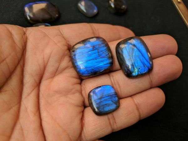 Masterpiece Collection : Natural Blue Fire Labradorite 12 x 12 mm Cushion Shaped Cabochon Checkered Board Gems > Wholesale Sample Parcel/Lot