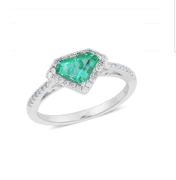 Masterpiece Fancy Cut Emerald & Diamond Cluster Ring > Fine Jewelry > Premium Vivid Quality Emerald, I/J, SI Diamonds