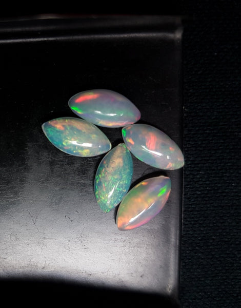 Masterpiece Collection : 5 x 10 mm Rainbow Fire Color Play Milky Ethiopian Welo Opal Marquees Cabochon Loose(7 Pcs), Milky & Transparent, Wholesale Lot/Parcel AAA