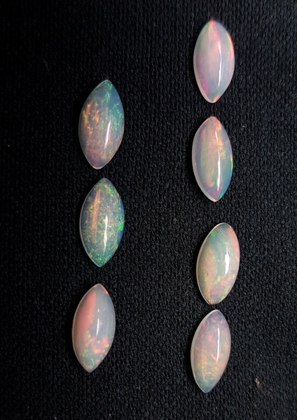 Masterpiece Collection : 5 x 10 mm Rainbow Fire Color Play Milky Ethiopian Welo Opal Marquees Cabochon Loose(7 Pcs), Milky & Transparent, Wholesale Lot/Parcel AAA
