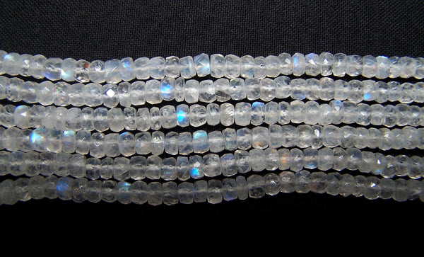 High Quality White Rainbow Fire Moonstone Micro Faceted Roundel Beads String 4 - 4.5 - 5 MM, 16 " Long AA +