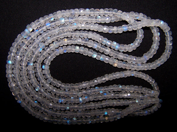 High Quality White Rainbow Fire Moonstone Micro Faceted Roundel Beads String 4 - 4.5 - 5 MM, 16 " Long AA +